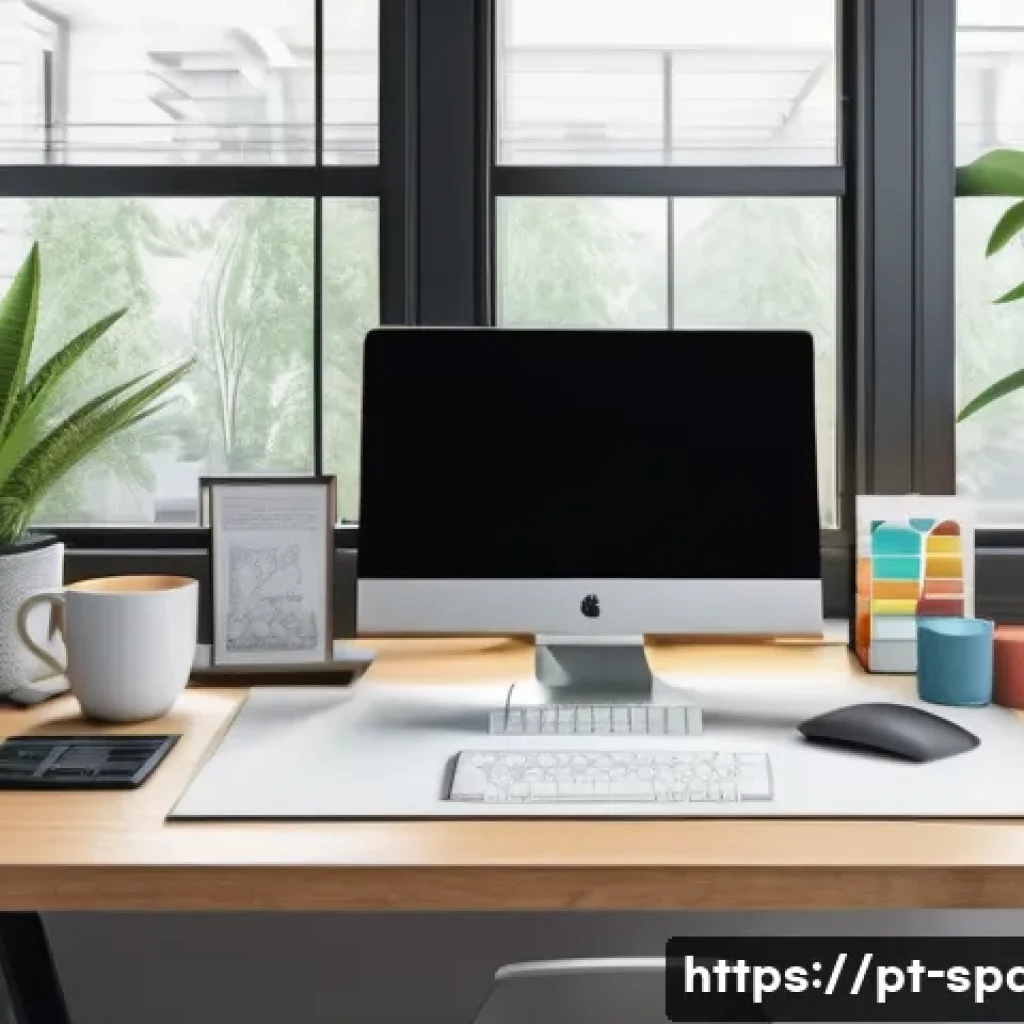 공간디자인 프리랜서로 일하기 - A modern freelance interior designer’s workspace featuring a sleek desk with dual monitors displayin...