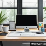 Home 14 공간디자인 프리랜서로 일하기 - A modern freelance interior designer’s workspace featuring a sleek desk with dual monitors displayin...