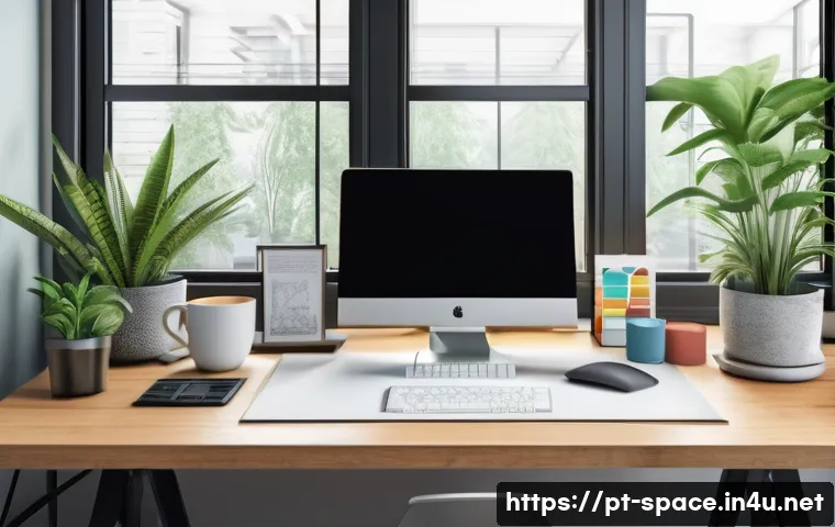 공간디자인 프리랜서로 일하기 - A modern freelance interior designer&rsquo;s workspace featuring a sleek desk with dual monitors displayin...