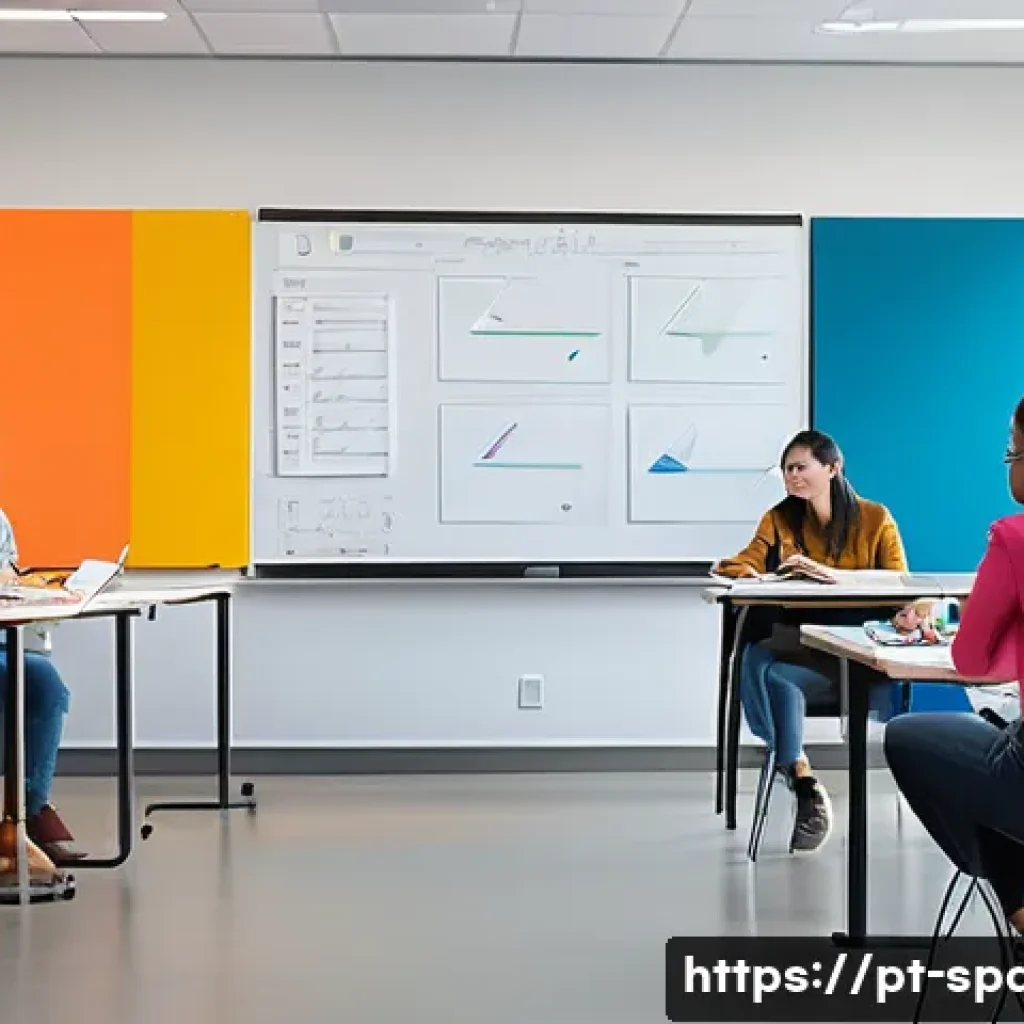 공간디자인 실기시험 준비법 - A modern interior design classroom scene showing a diverse group of adult students attentively learn...