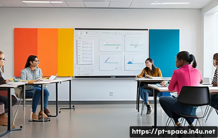 공간디자인 실기시험 준비법 - A modern interior design classroom scene showing a diverse group of adult students attentively learn...
